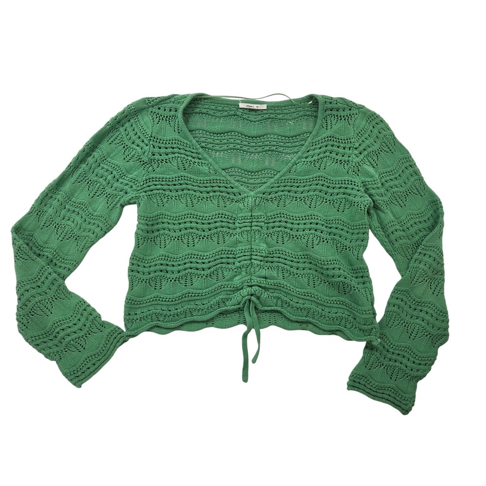 O'NEILL Women Large Sea Green Knit Sweater Coastal Beach Fall Winter Ruche Front